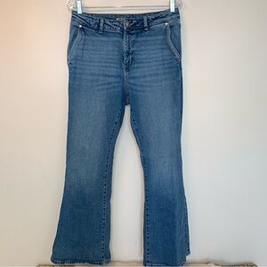 Michael Kors Blue Flare Wide Leg Jeans with Classic Medium Wash 10